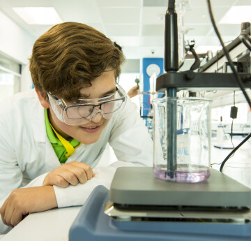 Chemistry student in lab with equiptment