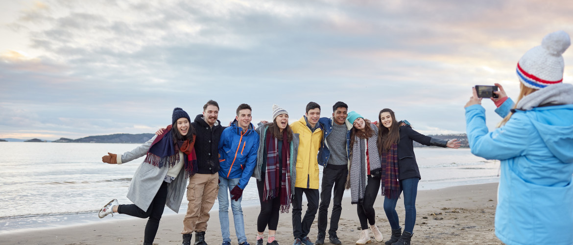 Students on the beach 