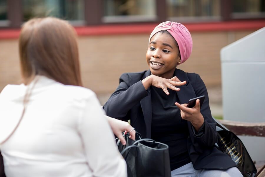 Students sat having a conversation