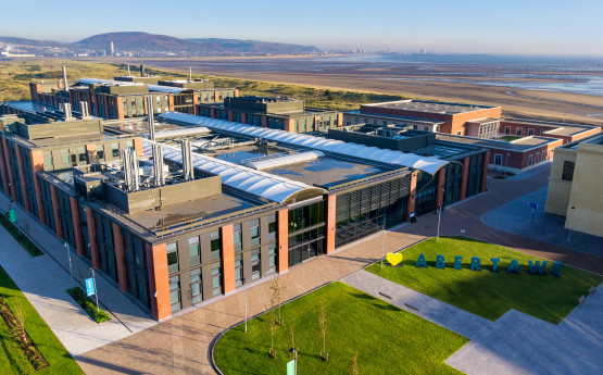 Aerial shot of Swansea University's Bay Campus